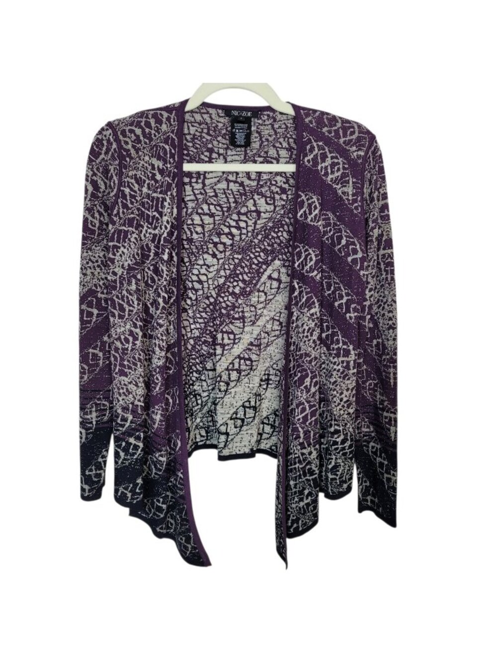 Nic + Zoe Cascade Front Cardigan Sweater Purple Matte Silver Women's Sz Small